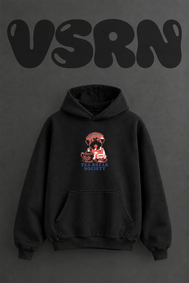 Gentleman Dog Design Pre-Printed Oversize Black Hooded Sweatshirt