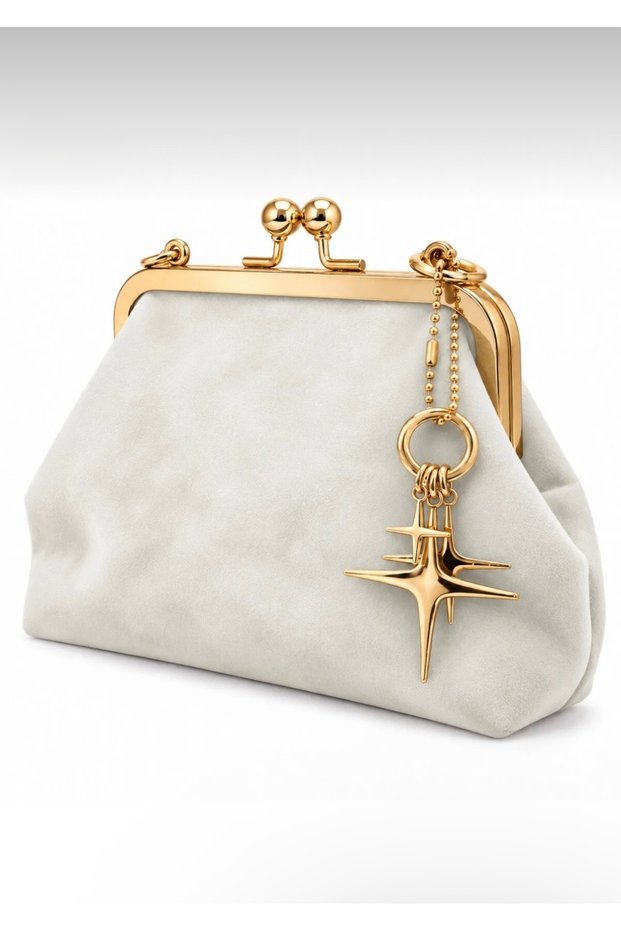 Suede Scholar Star Charm Detailed Chain Strap Clutch/Portfolio Hand and Shoulder Bag