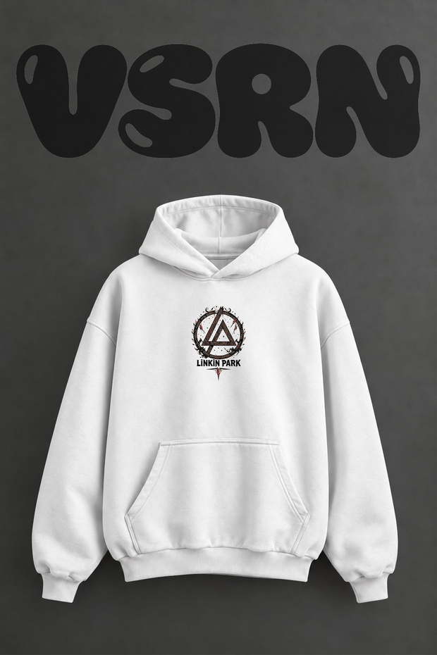 Linkin Park_4 Design Pre-Printed Oversize White Hooded Sweatshirt