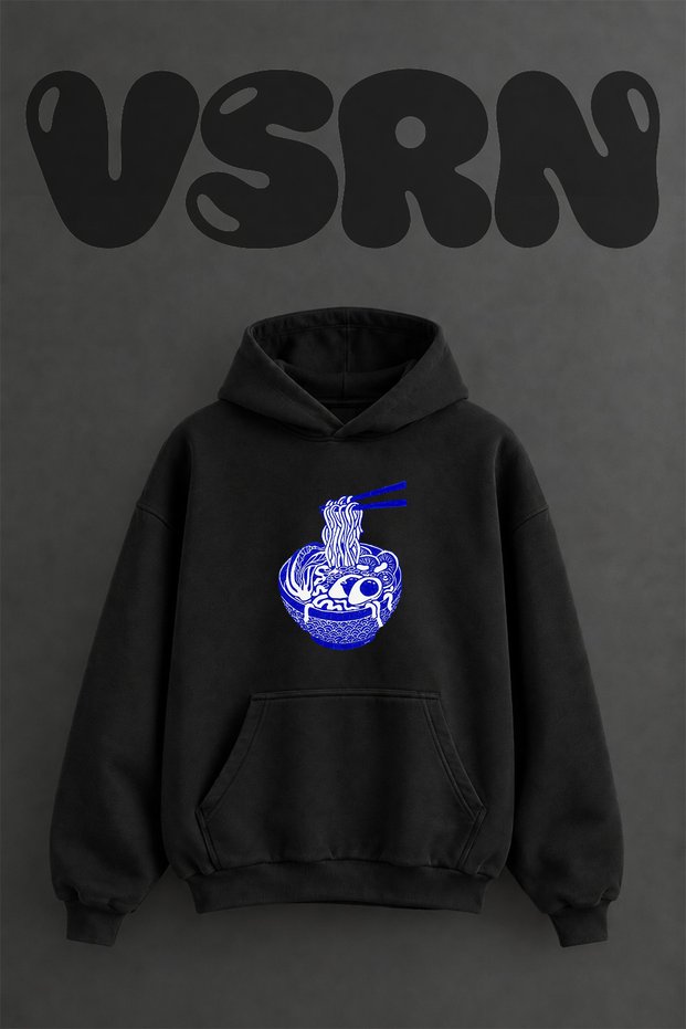 Ramen Noodle Design Pre-Printed Oversize Black Hooded Sweatshirt