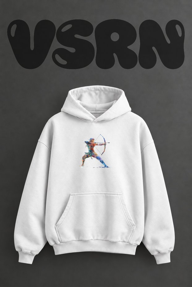 Archer Watercolor Design Pre-Printed Oversize White Hooded Sweatshirt