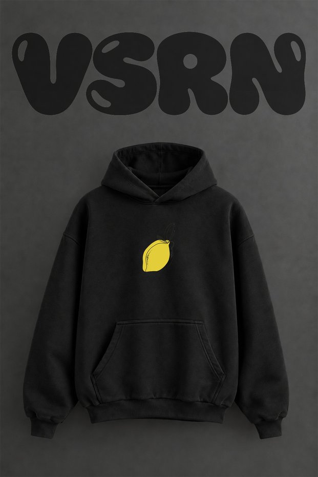 Lemon Art_1 Design Pre-Printed Oversize Black Hooded Sweatshirt