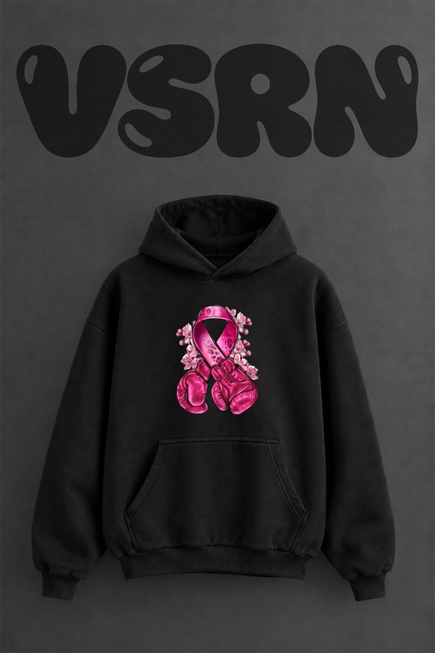 Boxing Design Pre-Printed Oversize Black Hooded Sweatshirt