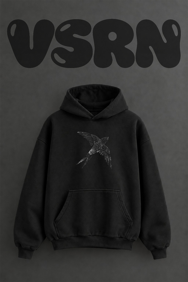 Kirlangic Design Pre-Printed Oversize Black Hooded Sweatshirt