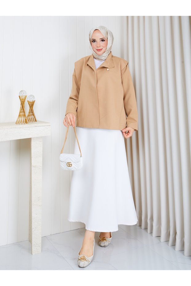 Women's Button Detailed Waterproof Seasonal Short Trench Coat Jacket