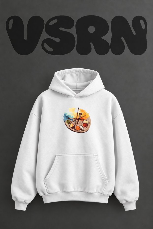 Paint Palette Firca Design Pre-Printed Oversize White Hooded Sweatshirt