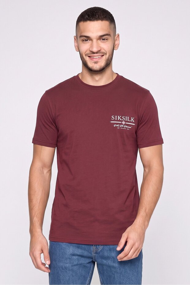 Men Crew Neck Short Sleeve Graphic Print T-shirt, Maroon