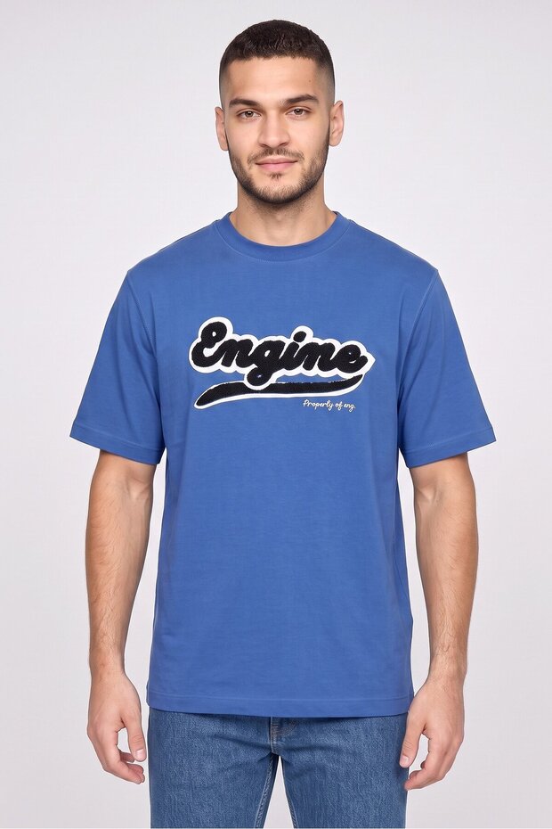 Men Crew Neck Embroidered Logo Short Sleeve T-Shirt, Blue