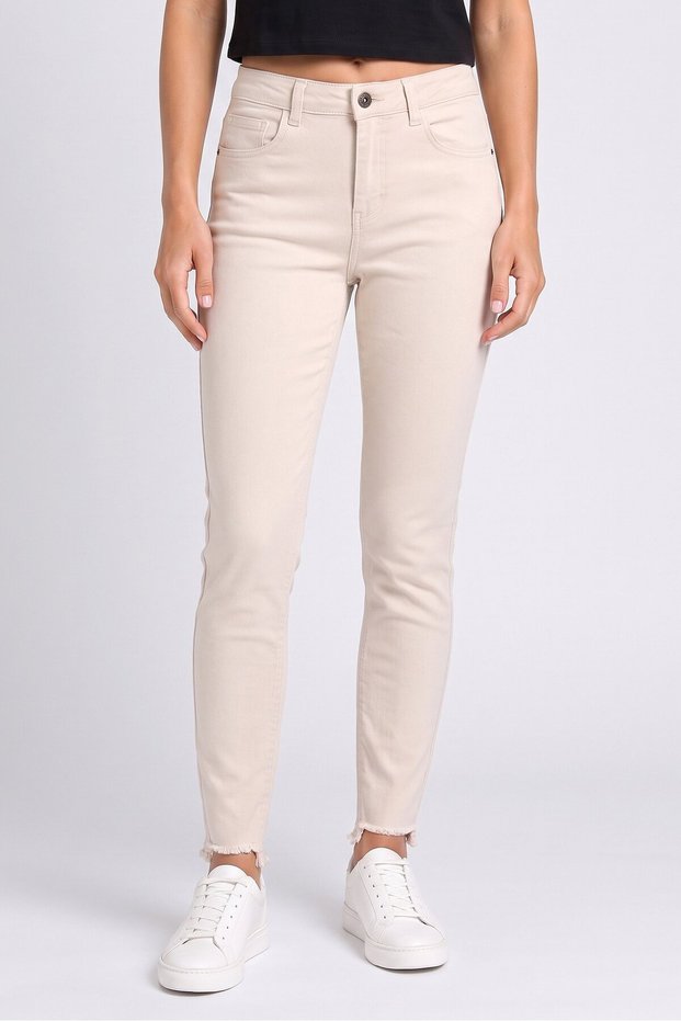 Women Slim Fit Solid Stretchable Jeans, Cream