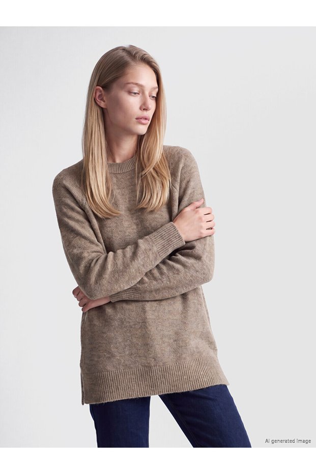 Esvab • Modern & Distinctive Zero Roba Collar Loose Fit Women's Knitwear Tunic