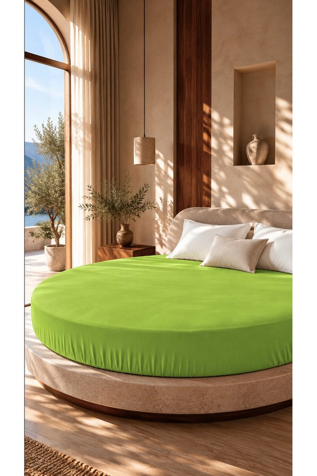 Home Premium Round Elastic Fitted Sheet 200X200 cm – Suitable for 30 cm Bed Height – 100% Cotton Combed Jersey – 160 Gsm – Oeko-Tex ® Certified – Soft, Breathable, Flexible, and Durable