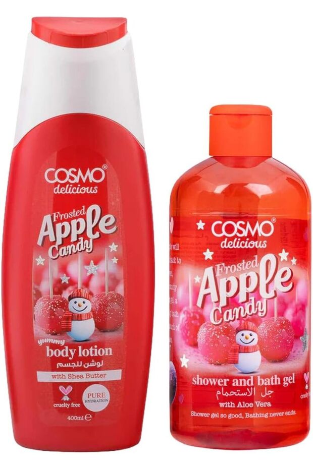 Cosmo Delicious Frosted Apple Candy Bath & Body Care Combo | Shower & Bath Gel 500ml & Yummy Body Lotion 400ml | Aloe Vera & Shea Butter | Pure Hydration & Sweet Festive Scent | For Men & Women
