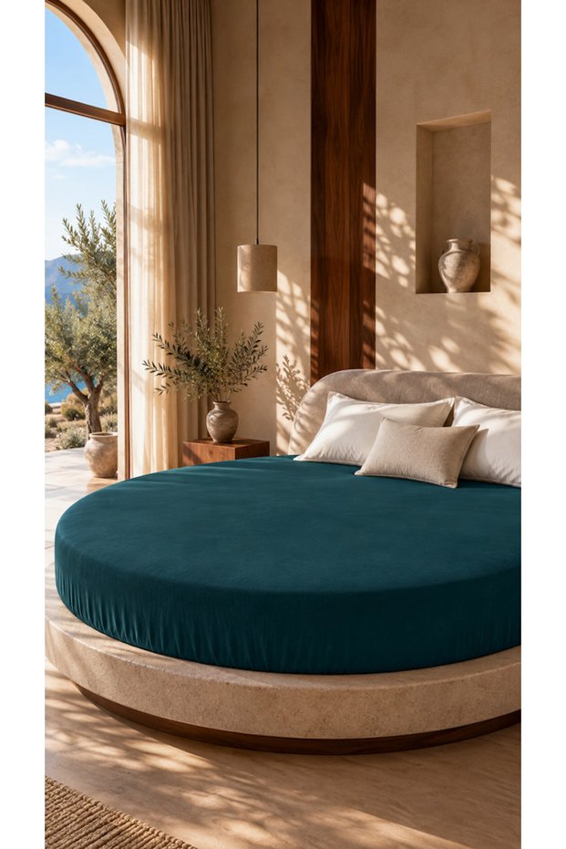Home Premium Round Elastic Fitted Sheet 200X200 cm – Suitable for 30 cm Bed Height – 100% Cotton Combed Jersey – 160 Gsm – Oeko-Tex ® Certified – Soft, Breathable, Flexible, and Durable