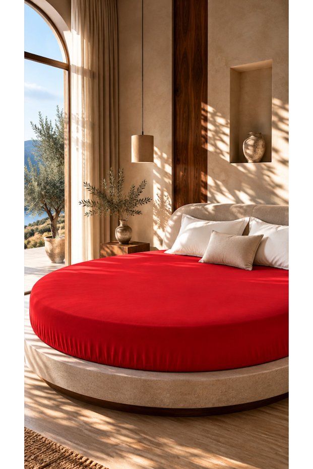Home Premium Round Elastic Fitted Sheet 200X200 cm – Suitable for 30 cm Bed Height – 100% Cotton Combed Jersey – 160 Gsm – Oeko-Tex ® Certified – Soft, Breathable, Flexible, and Durable