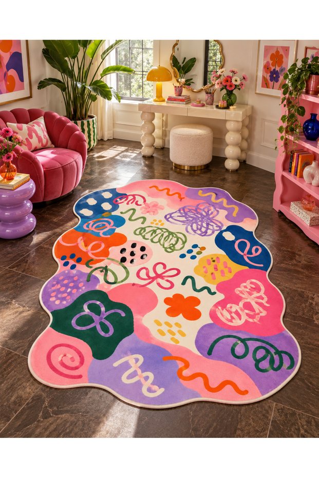 Auraplus Colorful Abstract Scribble Pattern Woven Base Decorative Carpet Auraplus150