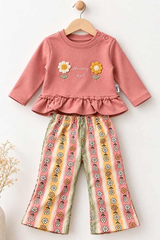 Baby Girl Set Floral Patterned Top and Bottom Seasonal 2-Piece Set 6 9 12 18 Months