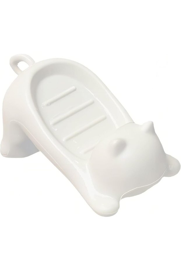 Cartoon Kitten Plastic Soap Dish,Slanted Drainage Bar Soap Holder for Shower and Kitchen