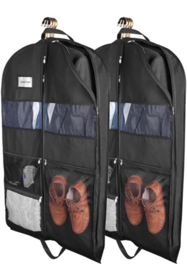Yelajoy 43 Inch Hanging Garment Bags for Travel and Closet Storage,2 Pack,3 Mesh Pockets,Double Zipper,Clear Tag Holder
