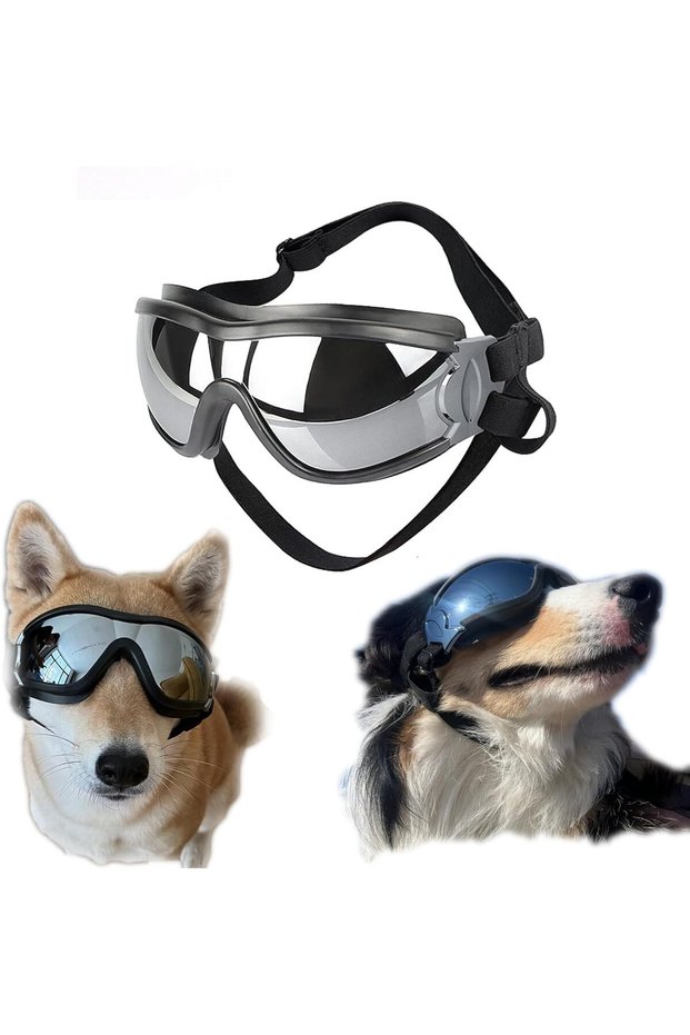 Dog Sunglasses for Medium to Large Dogs,UV Goggles,Windproof and Snowproof Pet Eyewear with Adjustable Elastic Straps,Silver