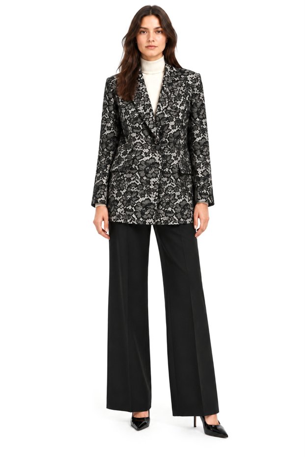 Patterned Double Breasted Blazer Jacket