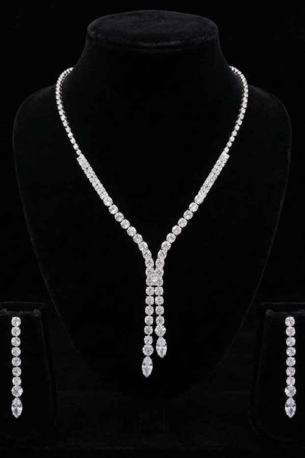 Waterway Bridal Jewelry Set - Zircon Stone - Non-Tarnish - Engagement Jewelry Set - Wedding Jewelry Set - Evening Dress Jewelry Set - Ella Model