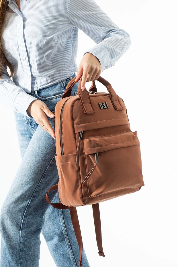 Soft Touch Premium Gummy Fabric, Women's Backpack - Tan Model: (D&L-14-19B)