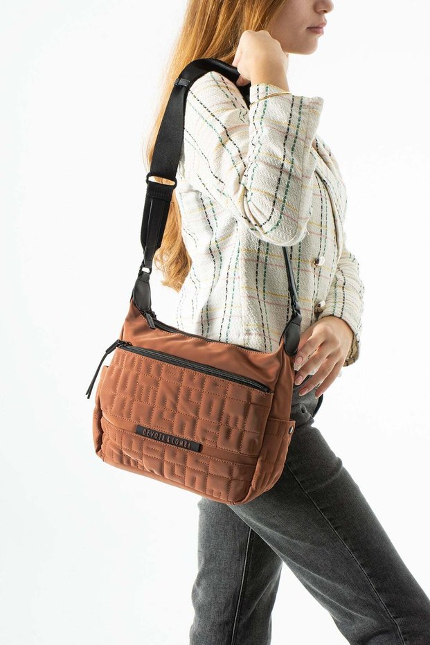 Soft Touch Premium Gummy Fabric, Women's Shoulder Bag - Tan Model: (D&L-14-20D)