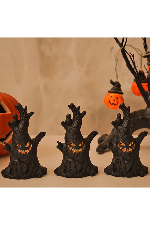 Halloween Tabletop Spooky Tree Stump Night Light, Crow & Tombstone Ghost Tree LED Lamp, Haunted House Decor, Multiple Pack Options