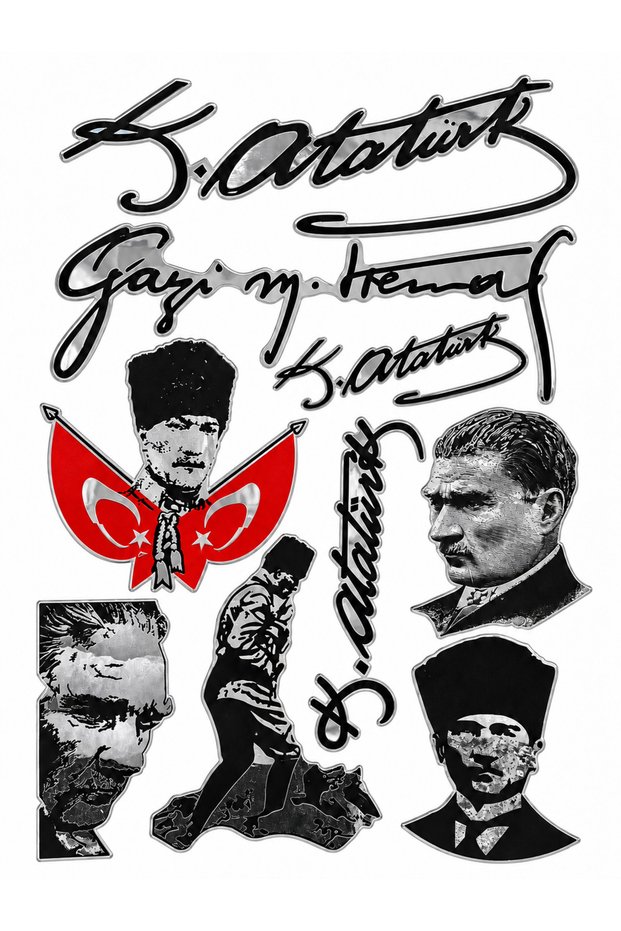 Ataturk Signature and Portrait Metalized Sticker Set – 9 Pieces