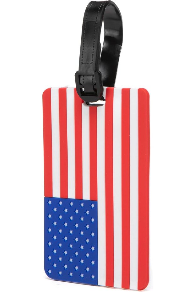 USA Flag Rubber Luggage Tag, High-Visibility 3D Travel ID Tag with Flexible Weatherproof Build, Privacy Slot & Secure Attachment Loop