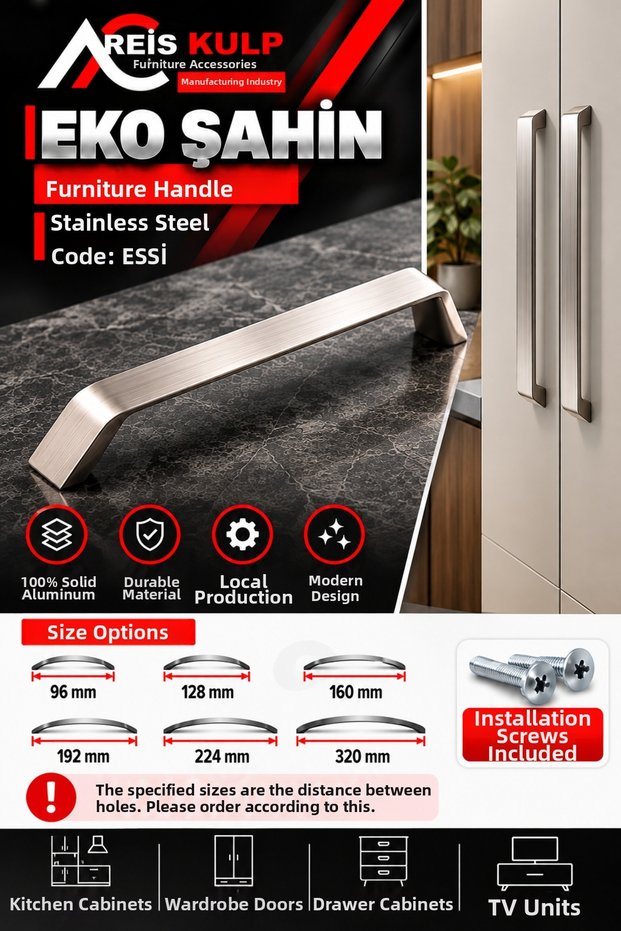 Reis Kulp Cabinet Handle Furniture Handle Drawer Kitchen Cabinet Door Handle Aluminum Metal Eco Şahin Set