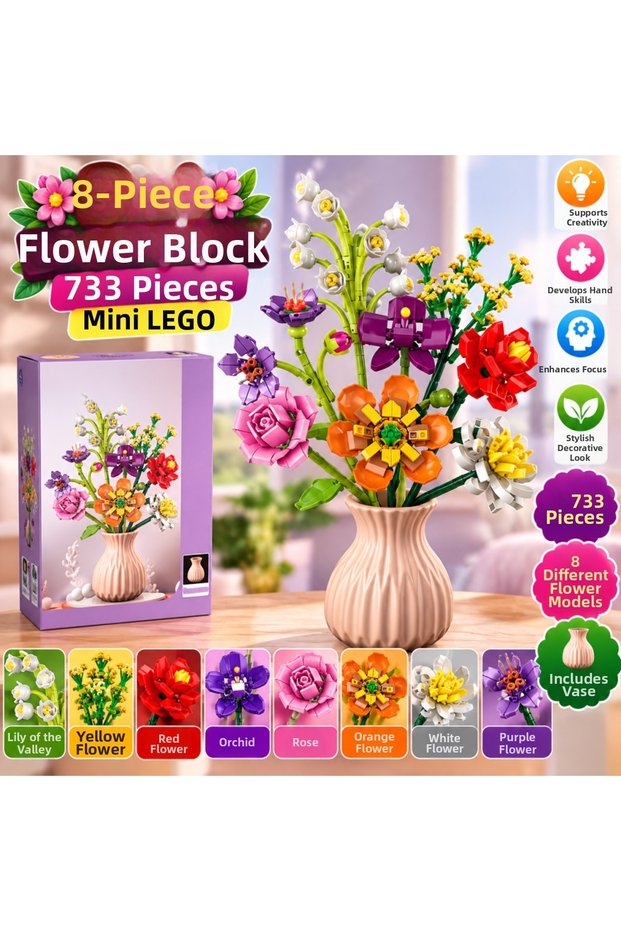 Big0V091 8-Piece Block Flower 733 Pieces Mini