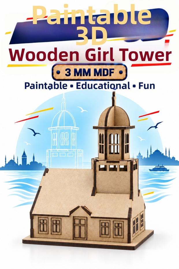 3D Paintable Wooden Maiden's Tower Model DIY Educational Toy