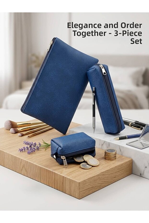 Multi-Purpose 3-Piece Travel and Stationery Set (Bag, Pen Holder & Mini Wallet)
