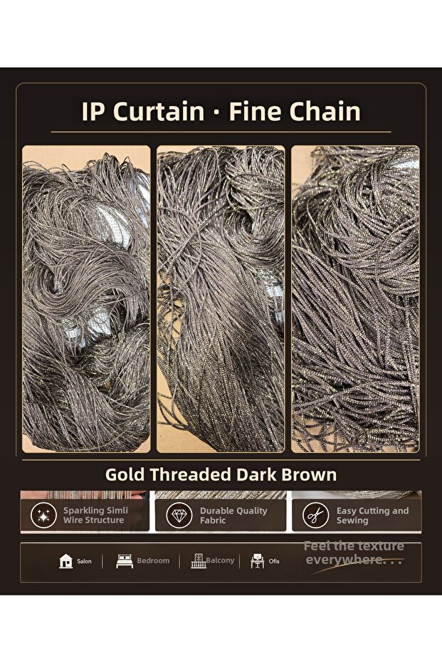 Ip Curtain Special Series Thin Chain Gold Silvery Brown Color Width 100 cm Length 300 cm