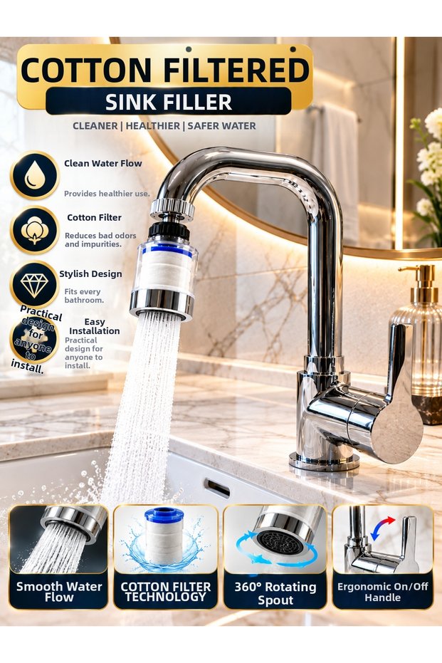 Corner Delta Sink Faucet with Cotton Filter – Purified Bathroom Faucet – Filtered Water Faucet – Chrome
