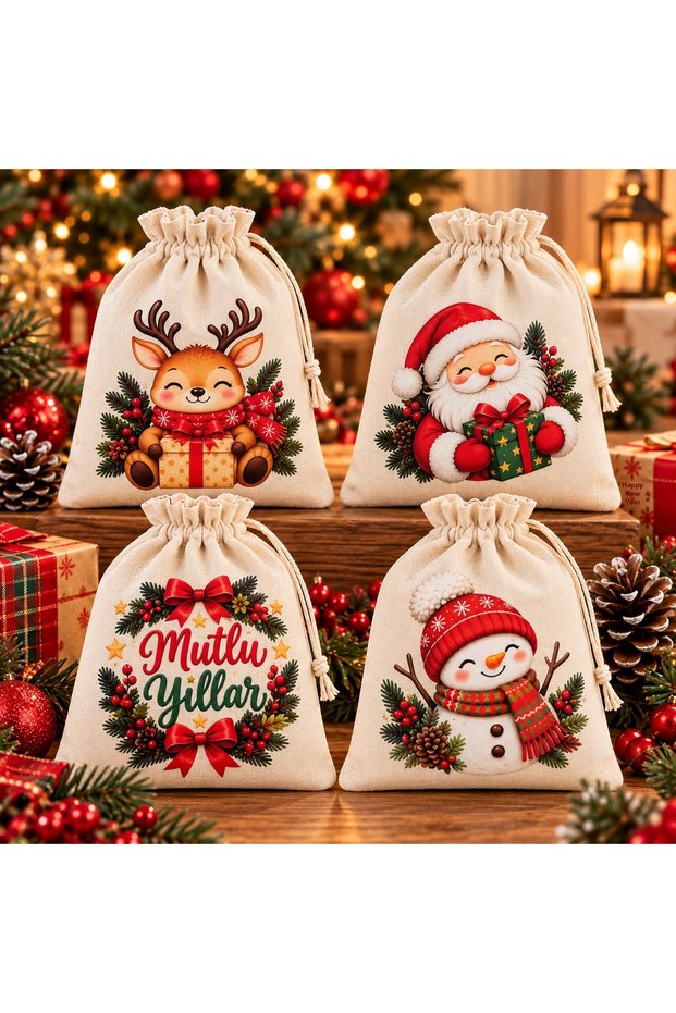 Christmas Gift Pouch Drawstring Cloth Pouch Santa Claus Snowman Deer Printed New Year Gift Bag 20X14 Large Size