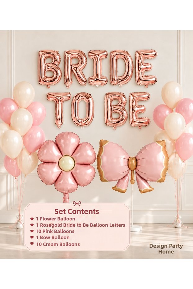 Rose Gold Bride to Be Bachelorette Balloon Set Flower and Bow Foil Pink Cream