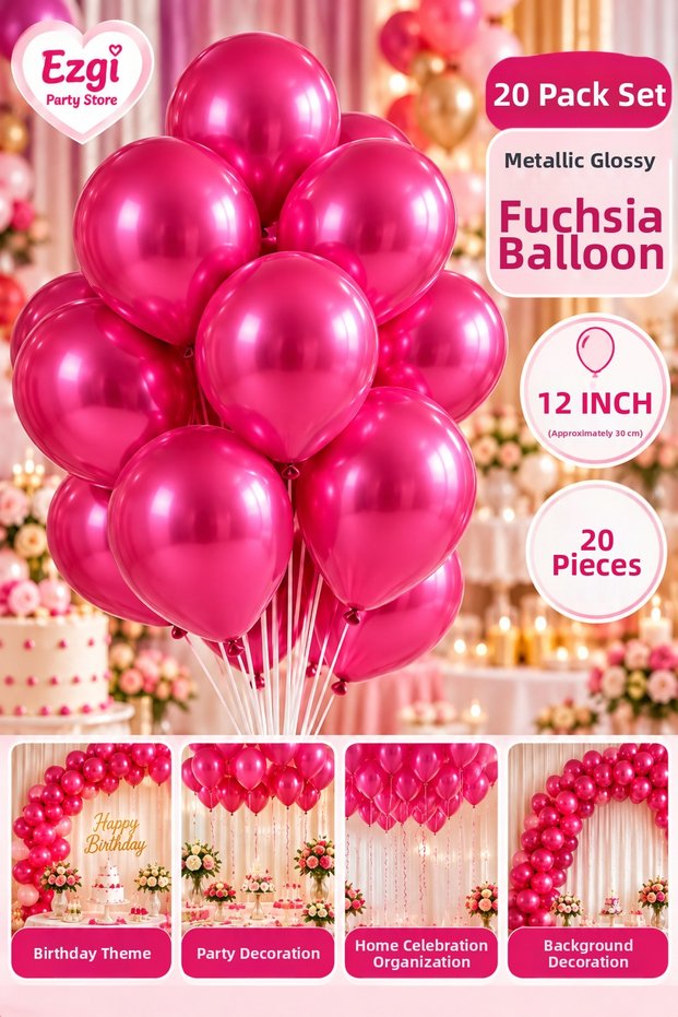 Set of 20 Metallic Shiny Fuchsia Balloons 12 Inch Birthday Balloon Party Supplies Birthday Decor Party Concept Celebration Ornaments