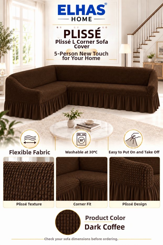 Bürümcük Fabric 5-Seater L Corner Sofa Cover with Skirt
