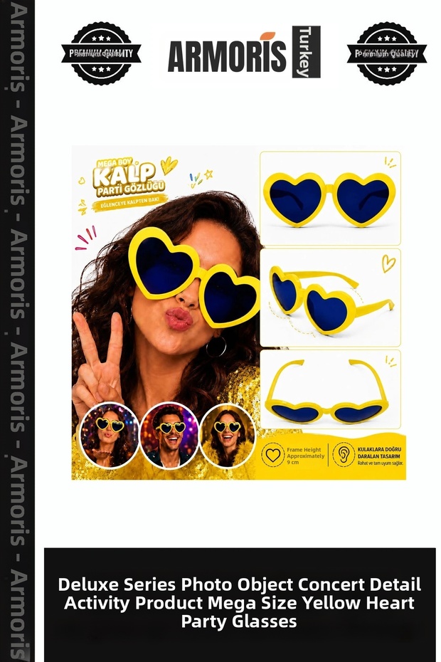 Delux Series Photo Prop Concert Detail Activity Product Mega Size Yellow Heart Party Glasses