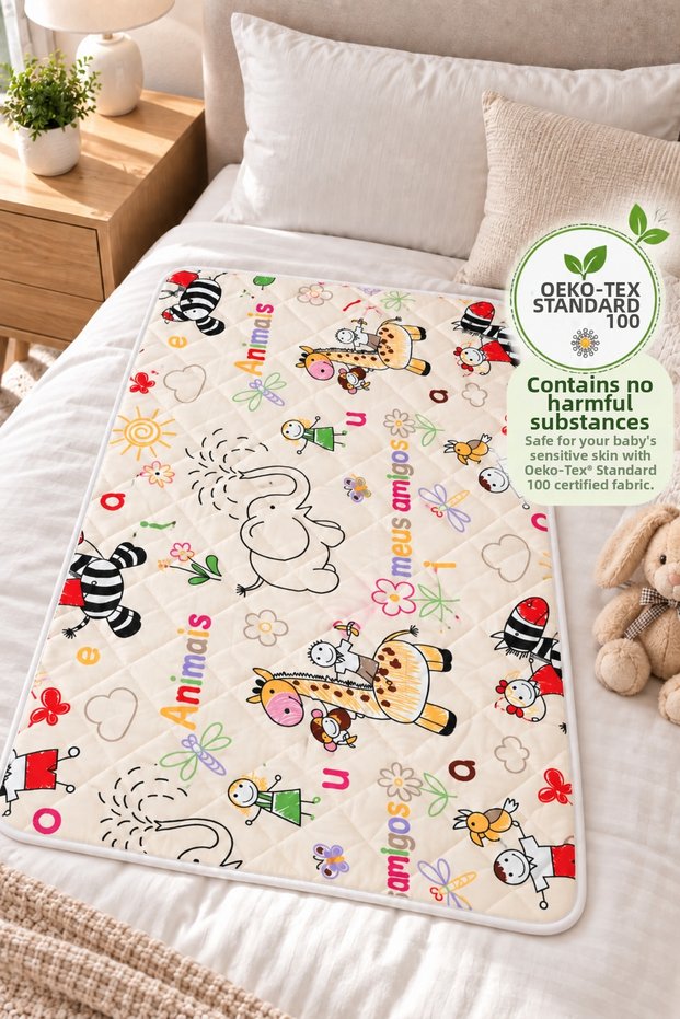 Baby Care Cover, Bottom Opening Pad, Washable 50X70 Quilted Liquid-Proof Cotton Mattress Pad Safari