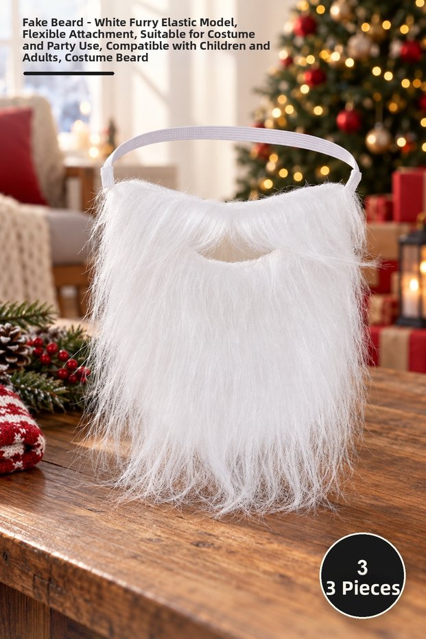 3 fake beards - white marled elastic model, flexible fixation, costume and party use, suitable for children and adults, costume beard