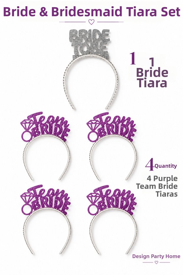 Bride and Bridesmaid Crown Set 1 Silver Bridal Crown 4 Purple Team Bride Crown 5 Pieces Bride to Be Crown