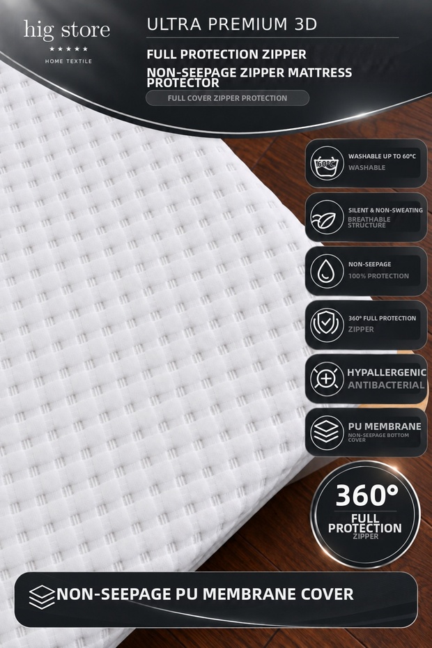 3D Ultra Premium Liquidproof Full Protection Liquid-Proof Zippered Mattress Protector 100X200+30