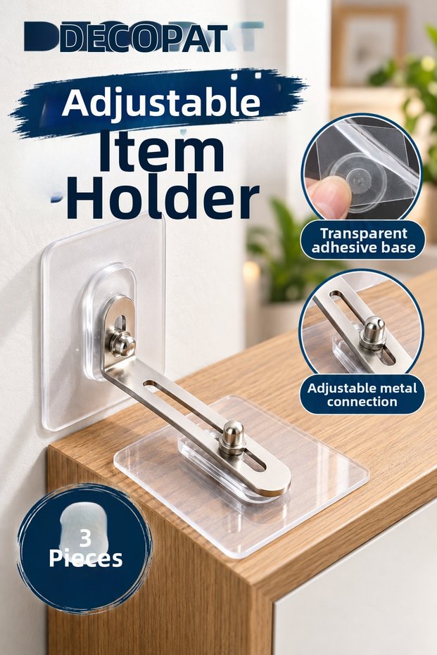 Luxury 3-Piece Adjustable Item Stabilizer with Transparent Adhesive Base Metal Furniture Safety Device