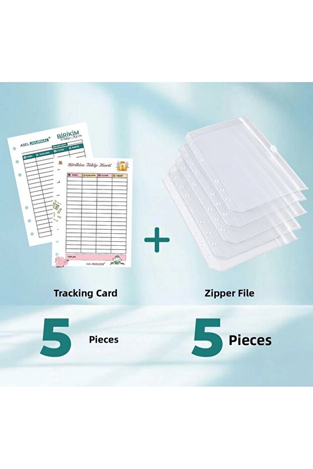 A6 Transparent Frosted 5-Pocket Zippered Pvc File - Accumulative Wallet Replacement Zippered File 5 Files + 5 Accumulative Cards as a Gift