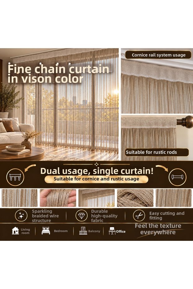 Ip Curtain Special Series Thin Chain Mink Width 100 cm Length 300 cm Can Be Used with Cornice or Rustic Style
