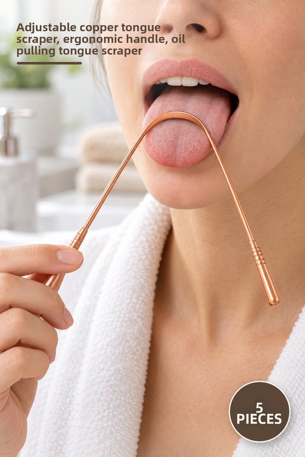 5 Pieces Copper Tongue Scraper – Adjustable Tongue Scraper, Ergonomic Handle, Oil Pulling Tongue Scraper