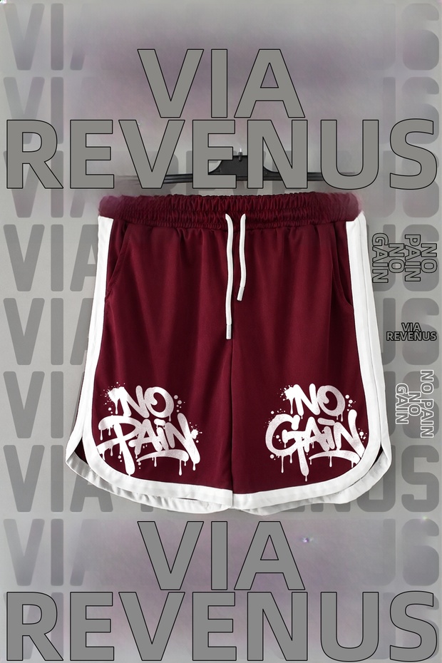 No Pain No Gain Printed Jersey Sports Training Shorts with Piping Detail